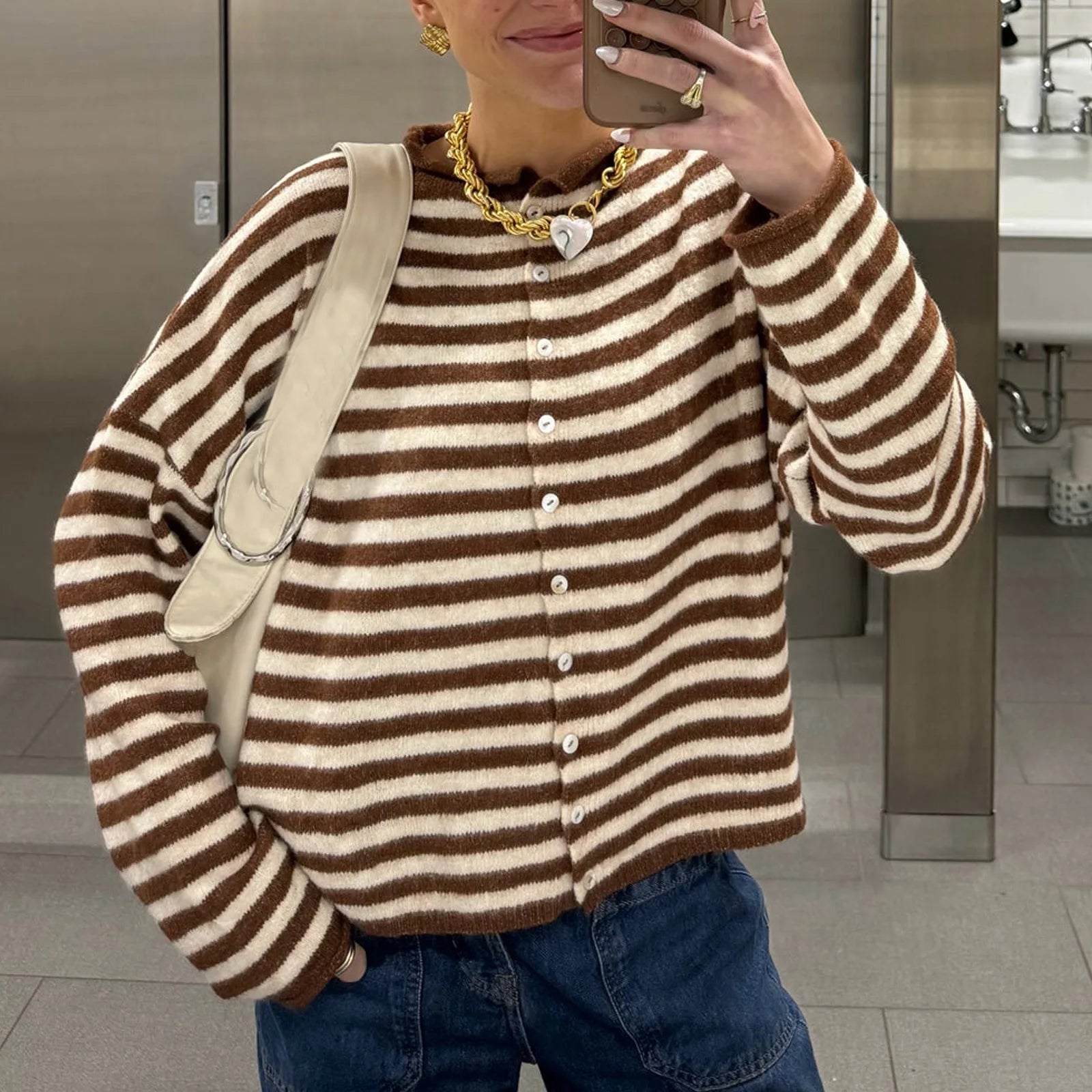 Womens Long Sleeve Striped Sweatshirt