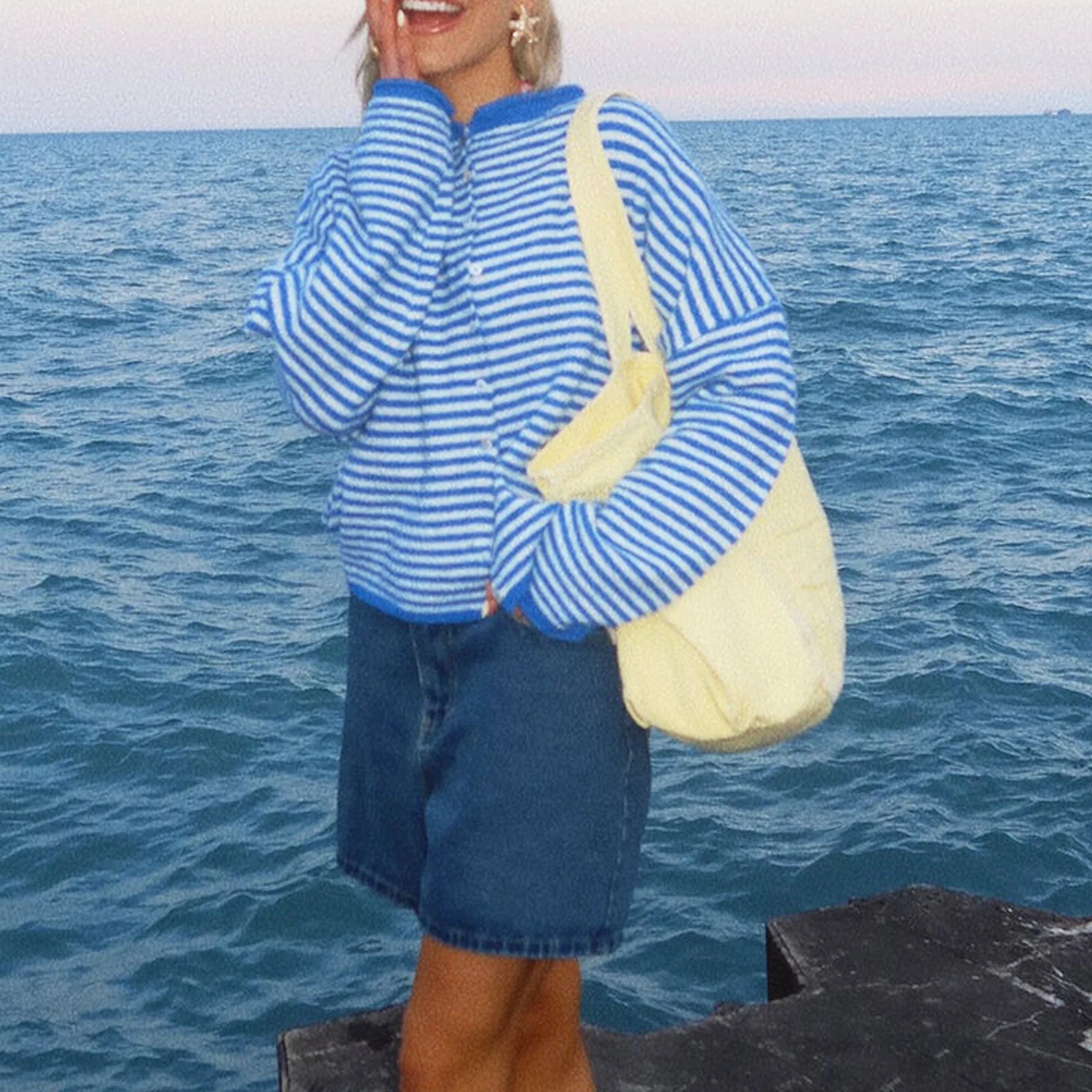 Womens Long Sleeve Striped Sweatshirt