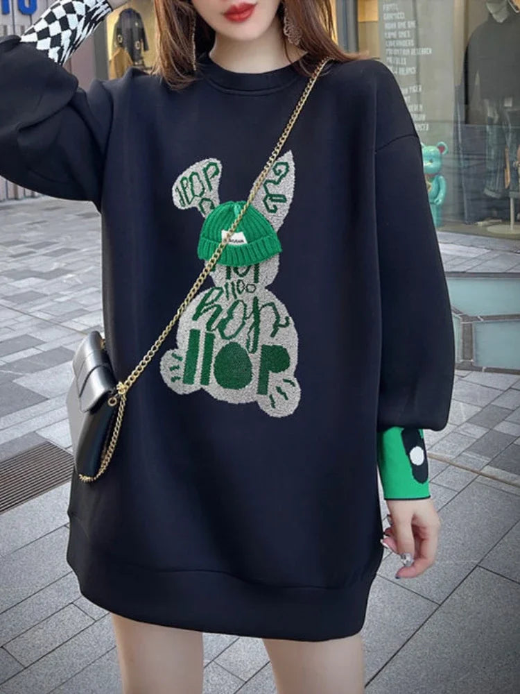 Sweatshirt for Women BlackGraphic Long  Woman Tops